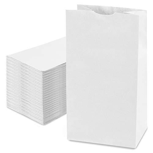 Fit Meal Prep 125 Pack 20 lb Large White Paper Bags, 16 x 8 x 5.5” Durable Blank Paper Bags Bulk for Packing, Delivery, Take Out, Grocery, Retail Shopping, Premium Big Size Paper Sacks for Shopping