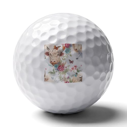 Highland Cow Flower Butterfly Custom Golf Balls Soft Practice Training Golf Balls for Men Women Indoor Or Outdoor Use
