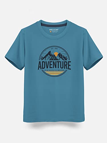 Image of HELLCAT Boys Round Neck Printed Blended Cotton Tshirt -Combo Pack of 2 - Orange /Blue