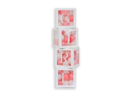 Cajas transparentes para globos con letras adhesivas para nacimiento, Baby Shower (Girl - GA-ZPGR)