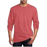 Mens Long Sleeve Shirts Casual Loose Solid Pullover Basic Crew Neck Tee Shirt Spring Fashion Athletic Sweatshirts Watermelon Red-XL