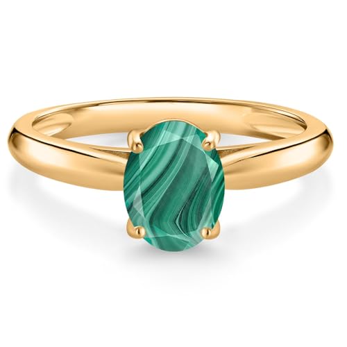 Gem Stone King 10K Yellow Gold Green Malachite Solitaire Engagement