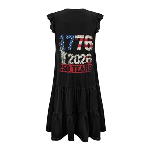Image of Womens Summer Dress Ruffle Sleeve V Neck Dress Casual Fit Flowy Beach Vacation Sundress with Pocket S-2XL