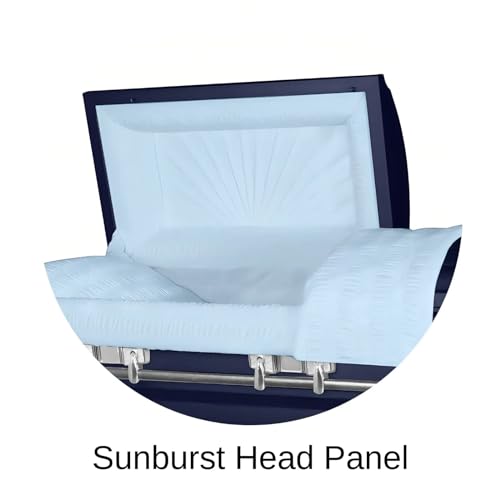 Titan Casket Satin Series Steel Casket (Dark Blue) Handcrafted Funeral Casket - Dark Blue Finish with Light Blue Crepe Interior