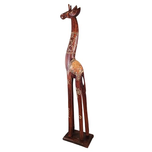 Estatua de jirafa artesanal de madera 32 pulgadas miniatura 1