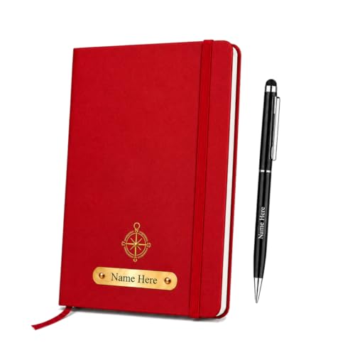 Image of Personalized A5 Leather Diary with Premium Pen | Custom Name Engraved Notebook Gift Set | 180 Pages Journal for Office, Students & Gifting | Elegant Business & Corporate Gift (Red)