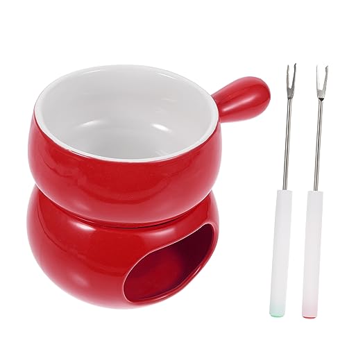 Zerodeko 1 Juego Fondue crisol de Cera de Vela fusor Combustible de Gel chocolatera de Porcelana Chocolate con Leche crisol de ajedrez Herramientas de fusión crisol de Cocina cerámica Rojo