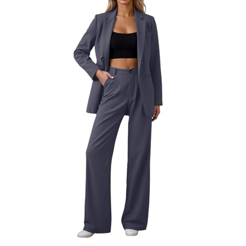 Buono per gli sport Inverno Vhersily Tailleur Donne Elegante Taglie Forti Abiti Due Pezzi Giacca Manica Lunga Risvolto e Pantaloni Vita Alta Completi Lavoro Autunno Inverno Casual Completo da Donna da Cerimonia per Sera