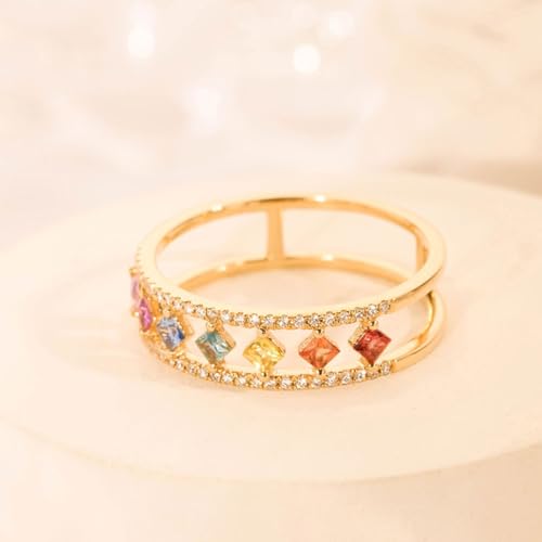Fashion Jewelry Yellow Gold Plated Simulated Gemstones Stackable Band Engagement Rings for Women4