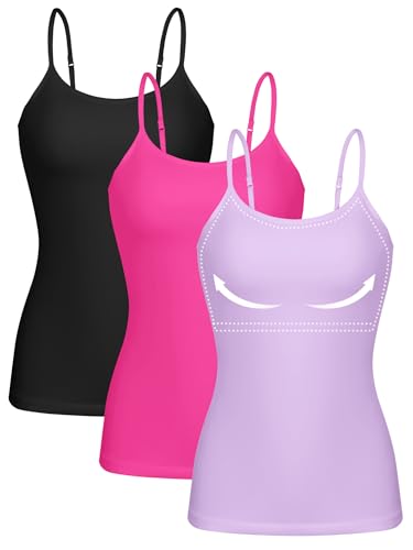 Image of ATTRACO Women 3 Pack Cotton Camisoles with Shelf Bra Adjustable Spaghetti Strap Tank Tops