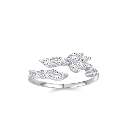 KnSam Anillo de la amistad de oro blanco Au 375/585/750, anillo de boda con moissanit marquesa, 9 K/14 K/18 K, oro blanco, talla 47-65, Oro blanco de 18 quilates (750), Moissanita