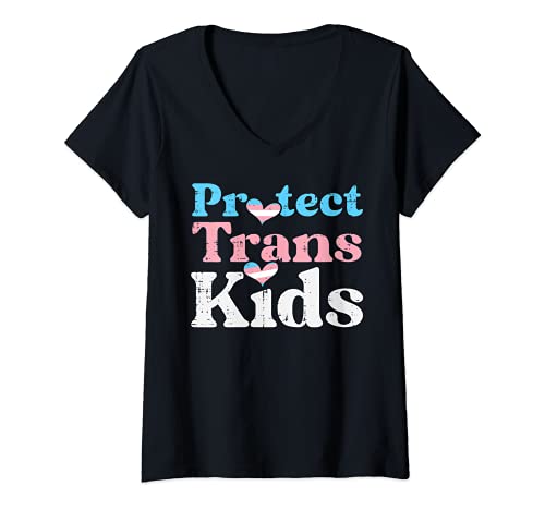 Femme Protect Trans Kids Transgender Pride Flag LGBT T-Shirt avec Col en V