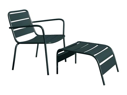 Vente-unique - Fauteuil Bas de Jardin empilable + Repose Pied en métal - Vert Sapin - MIRMANDE de...
