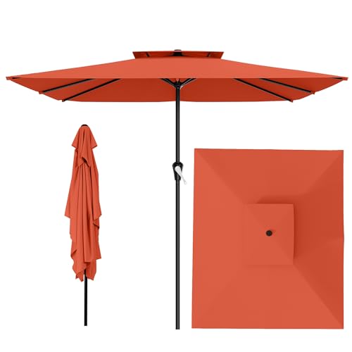 Image of AreShark 8'x10' 2 Tiers Rectangular Patio Umbrella - Outdoor Umbrella Waterproof UV Protection, Market Table Umbrella w /Crank for Pool, Backyard, Deck(Orange)