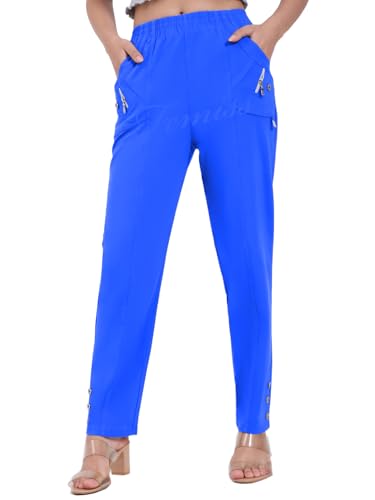 Pantalon femme grande taille extensible doux et léger taille haute élastique bleu