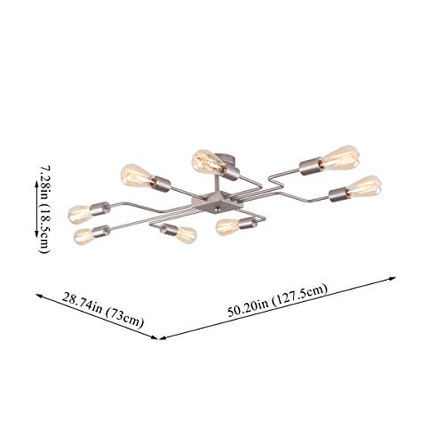 mirrea Modern Industrial Semi-Flush Mount Metal Ceiling Lighting for Rectangular Room 8 Lights (Brushed Nickel) - Image 4