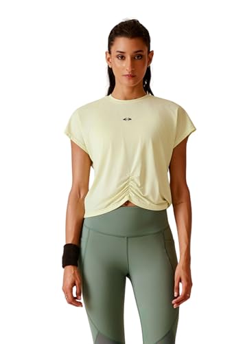 Image of STRCH Women's Regular Fit Activewear Crop T-Shirt | Round Neck Short Sleeve Gym Top | Stretch Workout T-Shirt for Yoga, Running & Training | Crop Length