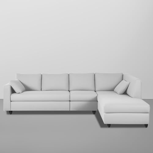 Image of Florian RHS 6 Seater L Shape Sofa Set for Living Room (Grey Fabric) Premium Fabric Sofa