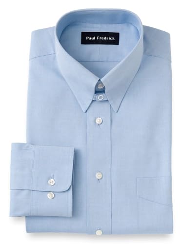 Paul Fredrick Men's Pinpoint Snap Tab Collar Button Cuff Dress Shirt, Size 14.5/33 Blue
