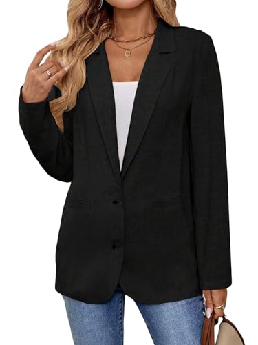 Mina Self 2025 Linen Blazers for Women Business Casual Long Sleeve Lapel Open Front Suit Jacket Work Blazer with Pockets