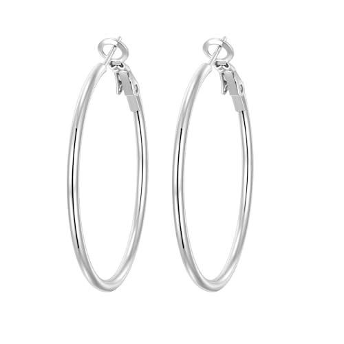 Image of 4 Pairs Silver Gold Hoop Earrings for Women | 14K Gold Plated Hoop Earrings Set Hypoallergenic Earring Lightweight Dangle Earrings Set