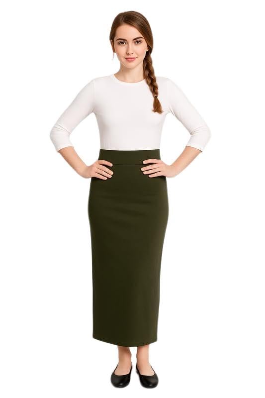 Kosher Casual Long Pencil Skirts for Women Cotton Stretch Fabric Fitted Maxi Skirt with High-Waisted Fit