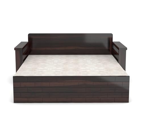 Image of Solid Sheesham Wood Diwan Bed for Living Room & Bedroom | Modern Wooden Sofa Cums Bed with Side Storage Rack | Multipurpose Day Bed for Home Furniture (Walnut Finish)