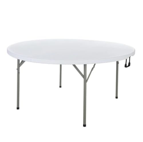 PRO&Family Commercial Round Folding Table White Top Powder-Coated Steel Frame High-Impact Polyethylene Construction Perfect for Wedding Party Shool Church. (1 60 Bi-Fold)