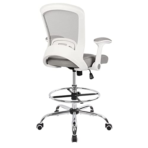 Office Drafting Chair Tall Office Chairs for Standing Desk Drafting Stool Tall Desk Counter Height Chair Gaming Chairs with Adjustable Foot Ring and Flip-up arms, Grey Office Drafting Chair Tall Office Chairs for Standing Desk Drafting Stool Tall Desk Counter Height Chair Gaming Chairs with Adjustable Foot Ring and Flip-up arms, Grey