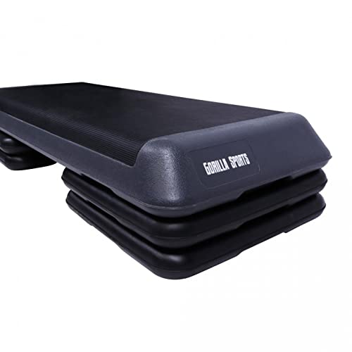 Gorilla Sports Stepper Aérobic – Hauteur Réglable 10/15/20 Cm, Plateau 107 X 42 Cm, Charge 200 Kg, Surface Antidérapante, Pour Cardio Et Musculation à Domicile