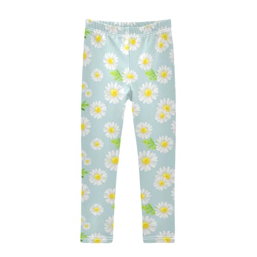 Girls' Leggings Girls Stretch Leggings White Gentle Chamomile Daisy Flower Children's Yoga Pants Clothes