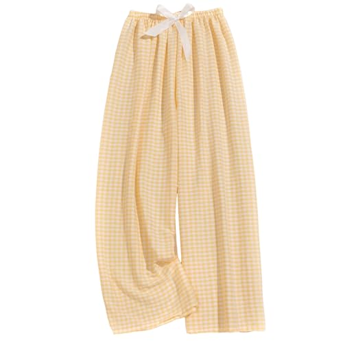 Womens Wide Leg Pants Gingham Lounge Pants Flowy Beach Casual Palazzo Trousers