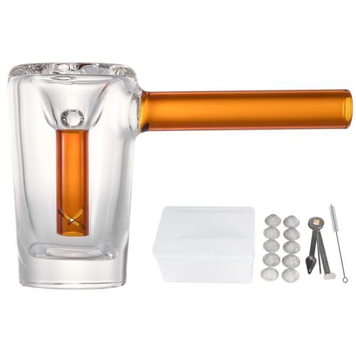WANNTO Pocket Bubbler Pfeife 2 in 1 Bubbler Bong & Dry Pipe Borosilikatglas mit seitlichem Luftloch Transparentes Design mit Farbakzenten Zubehör Set mit Aufbewahrungsbox (Bernsteinfarben)