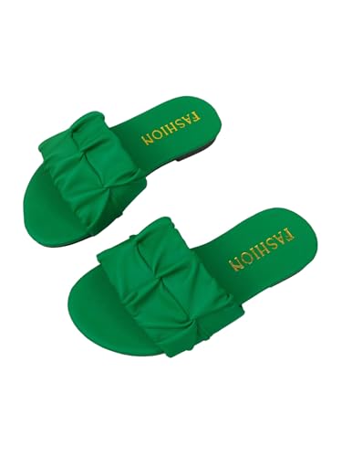 OYOANGLE Girl's Ruched Single Band Slide Sandals Lightweight Open Toe Flat Sandal