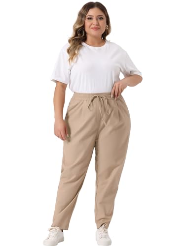 Agnes Orinda Plus Size Pants for Women Straight Leg Drawstring Elastic Work Loose Comfy Trousers with Pockets3