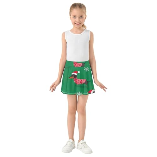 Joisal Dance Golf Athletic Shorts for Girls Skorts Toddler Tennis Skirts Flowy Skirt Christmas Dachshund Dogs Green 4t3