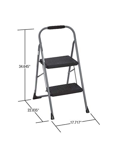 Cosco 11308PBL1E Two Step Big Step Folding Step Stool with Rubber Hand Grip, Gray