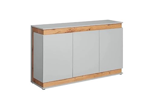 Berlin Sideboard Cabinet – Grey & Oak Artisan W150 x H91 x D40 cm | Sleek Handle-Free Storage with Organised Compartments