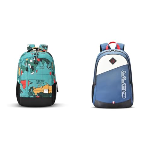 Image of Gear Grid 5 Compartment Backpack 17 inch /30L Medium Water Resistant School Bag /Casual + 14 cms Blue Casual Backpack (MDBKPECO50504)