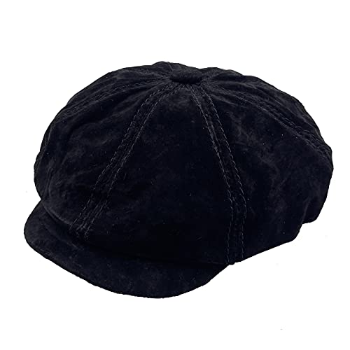 Sandy Ting Men's 8 Piece Newsboy Flat Cap Leather Gatsby Ivy Golf Cabbie Hat Black