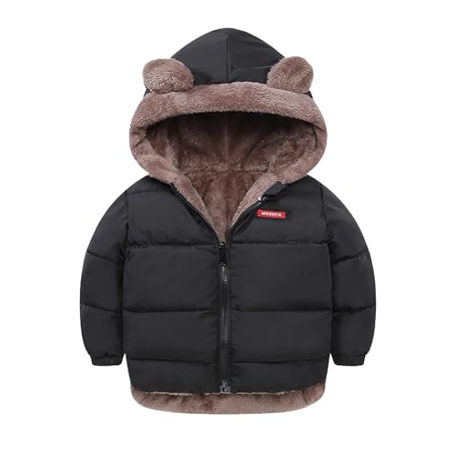 Toddler Lightweight Outwear Boys Girls Winter Coat Bear Ear Hooded Two Wear Fleece Thicken Windproof Zipper