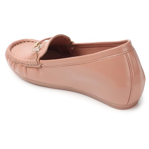 Image of ELLE Women's Flats Slip-On Loafers with Metallic Buckle