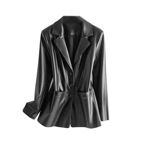 Mkjuuior Chaquetas de piel de oveja para mujer, estilo casual, de piel auténtica, de manga larga, con botones y cintura elástica, BL66, XXL