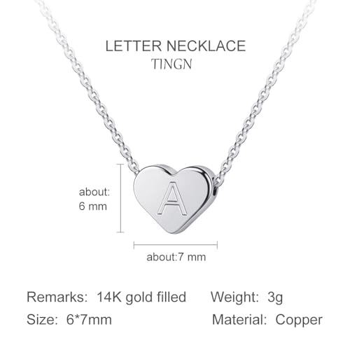 TINGN Heart Initial Necklaces for Girls, 14K White Gold Filled Heart Pendant Letter Necklace Tiny Initial Heart Necklaces for Women Teen Girls Gifts Jewelry Dainty Initial Necklaces for Girls Gifts - Image 6