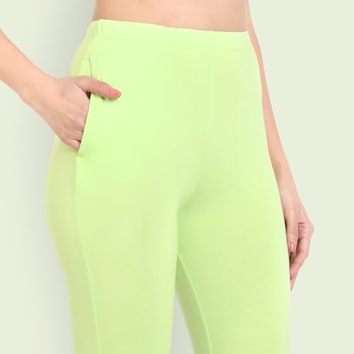Image of ONE SKY Women Full Length Leggings | Cotton Modal Spandex Blend | High Waist Stretchable & Bio-Washed Fabric | Colour-Lock Technology | Comfortable Leggings for Women