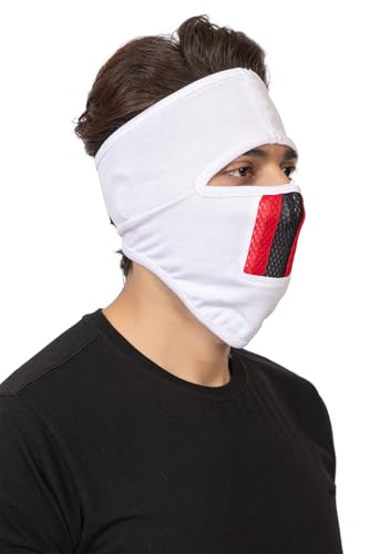 Image of Gajraj Unisex Cotton Anti Pollution Dust Sun Protecion Full Face Cover Mask with Air Filter Mesh and Visor (White) (Mask with Air Filter)