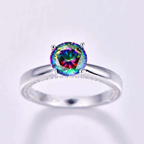 925 Sterling Silver Plated Simulated Rainbow Topaz Solitaire Engagement Ring for Women4