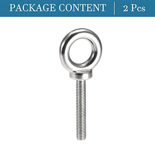 QUARKZMAN 2 Stück M8x50mm Ringschraube 304 Edelstahl Gewinde für Schaukelhängematte und Maschinen Silberton