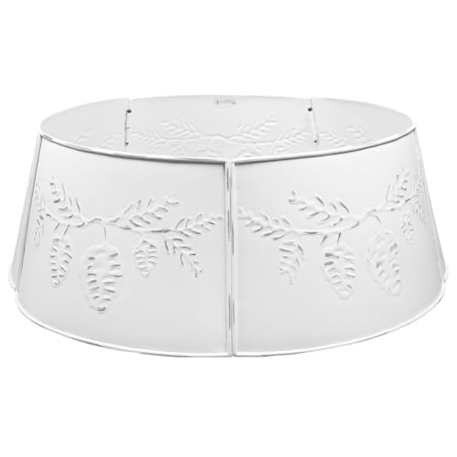 AuldHome-Design-Rustic-White-Tree-Collar-Pine-Embossed-Large-29-Inch-Diameter-Base-Vintage-Enamelware-Christmas-Tree-Accent-Distressed-Pine-Cone-Design AuldHome Design Rustic White Tree Collar Pine Embossed Large 29 Inch Diameter Base Vintage Enamelware Christmas Tree Accent Distressed Pine Cone Design