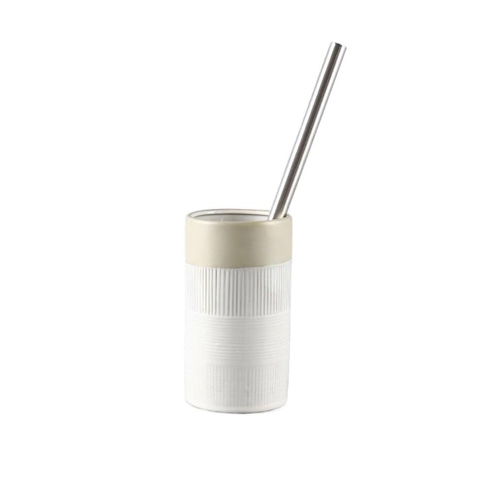 Zyyanshop One Color Toilet Brush Line Pattern Ceramics Toilet Bowl Holder Set With Stainless Steel Handle